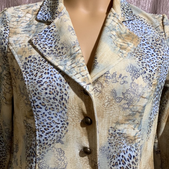 Spread Your Wings Blazer Jacket Animal Print Tan Brown Blue XS - Picture 3 of 16